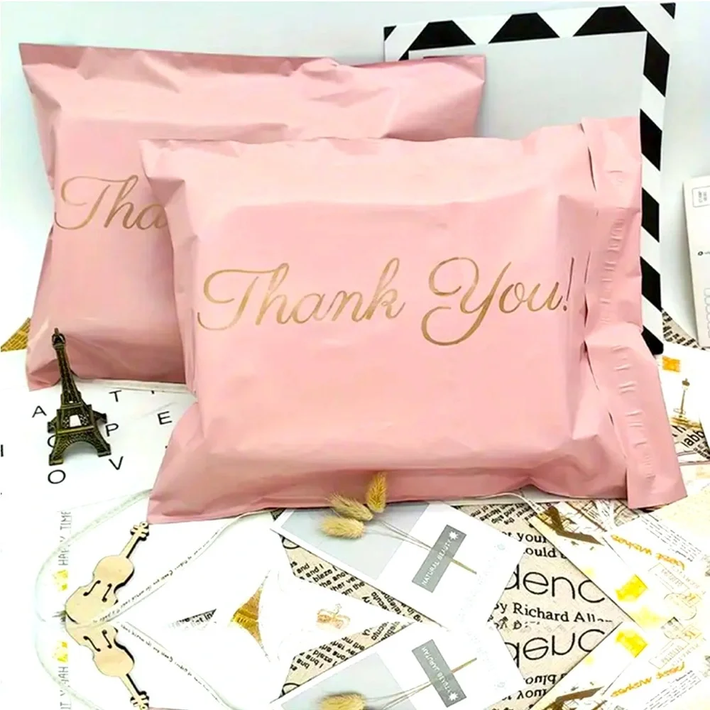 Set of 20 Pink Poly Mailers - “Thank You” Self Sealing Shipping Poly Mailers